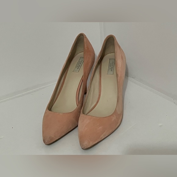 Cole Haan | Pastel Peach Suede Pointy Toe Heels - Picture 7 of 14